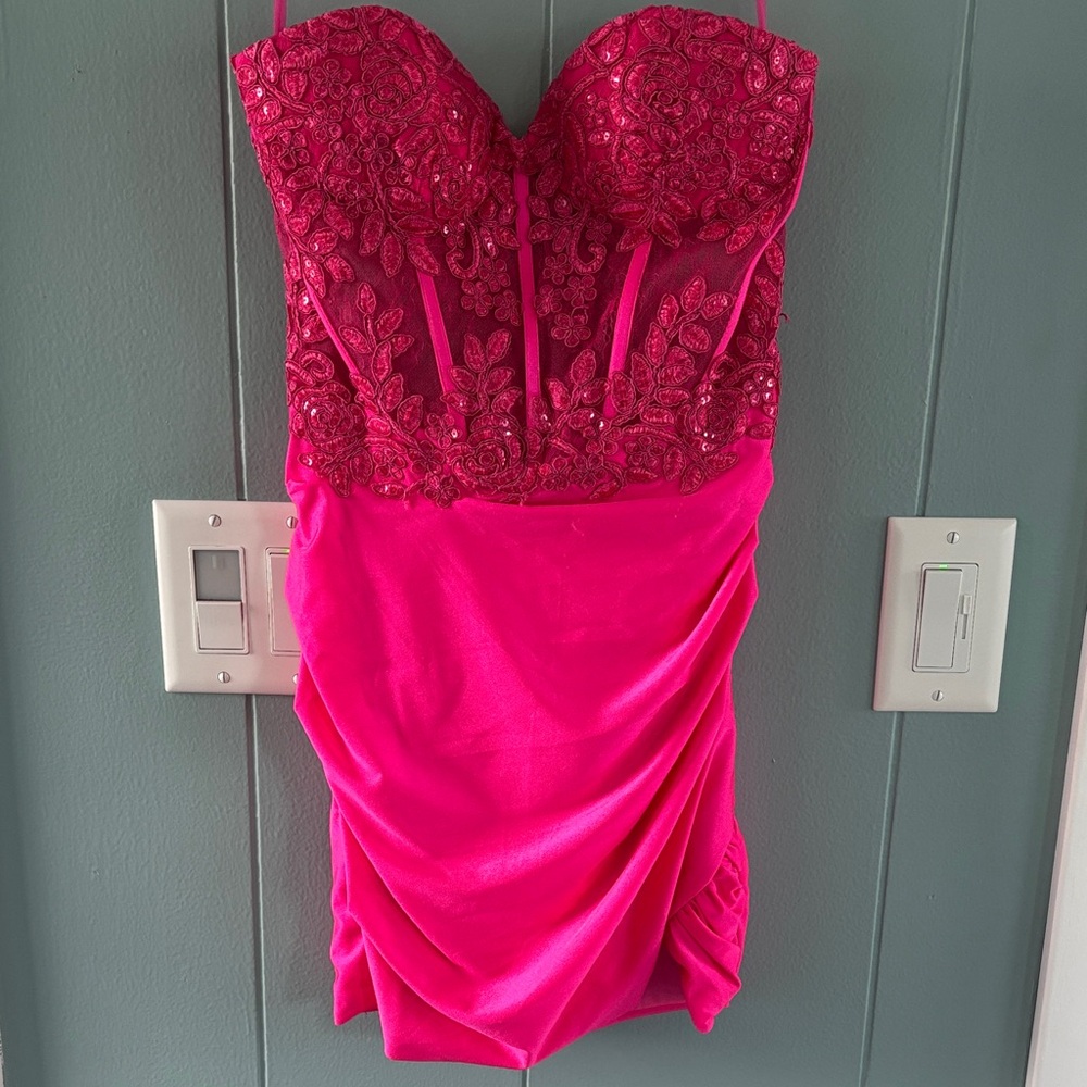 Women's Hot Pink Embellished Strapless Dress